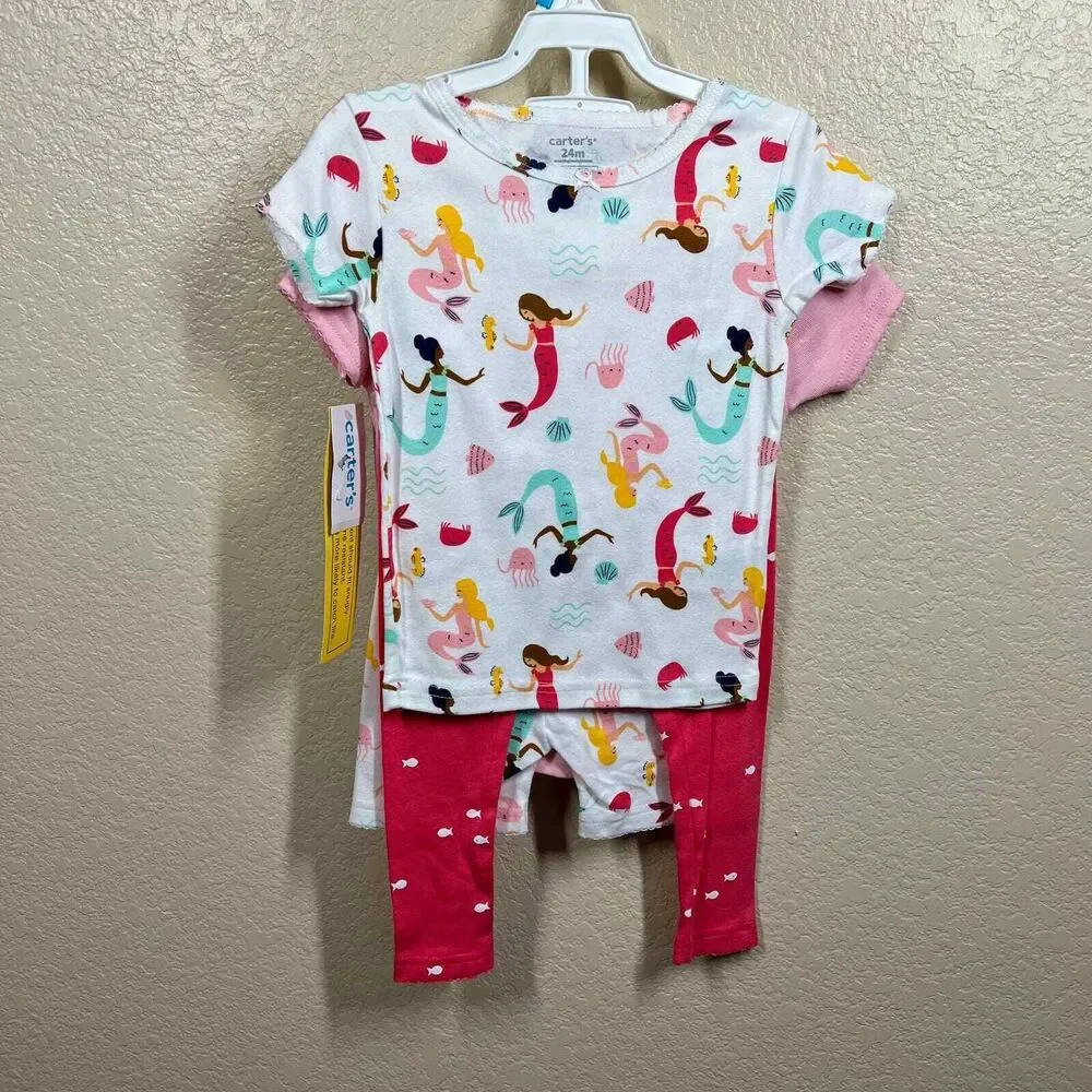 Carters Girl 24 months 4-Piece Pink Mermaid 100% Snug Fit Cotton Pajamas